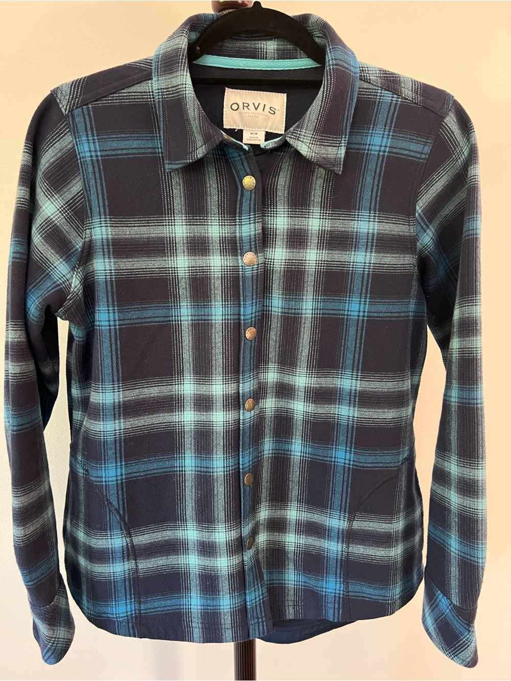 Orvis Women’s Blue Cotton Plaid Button-Front Shirt with pockets